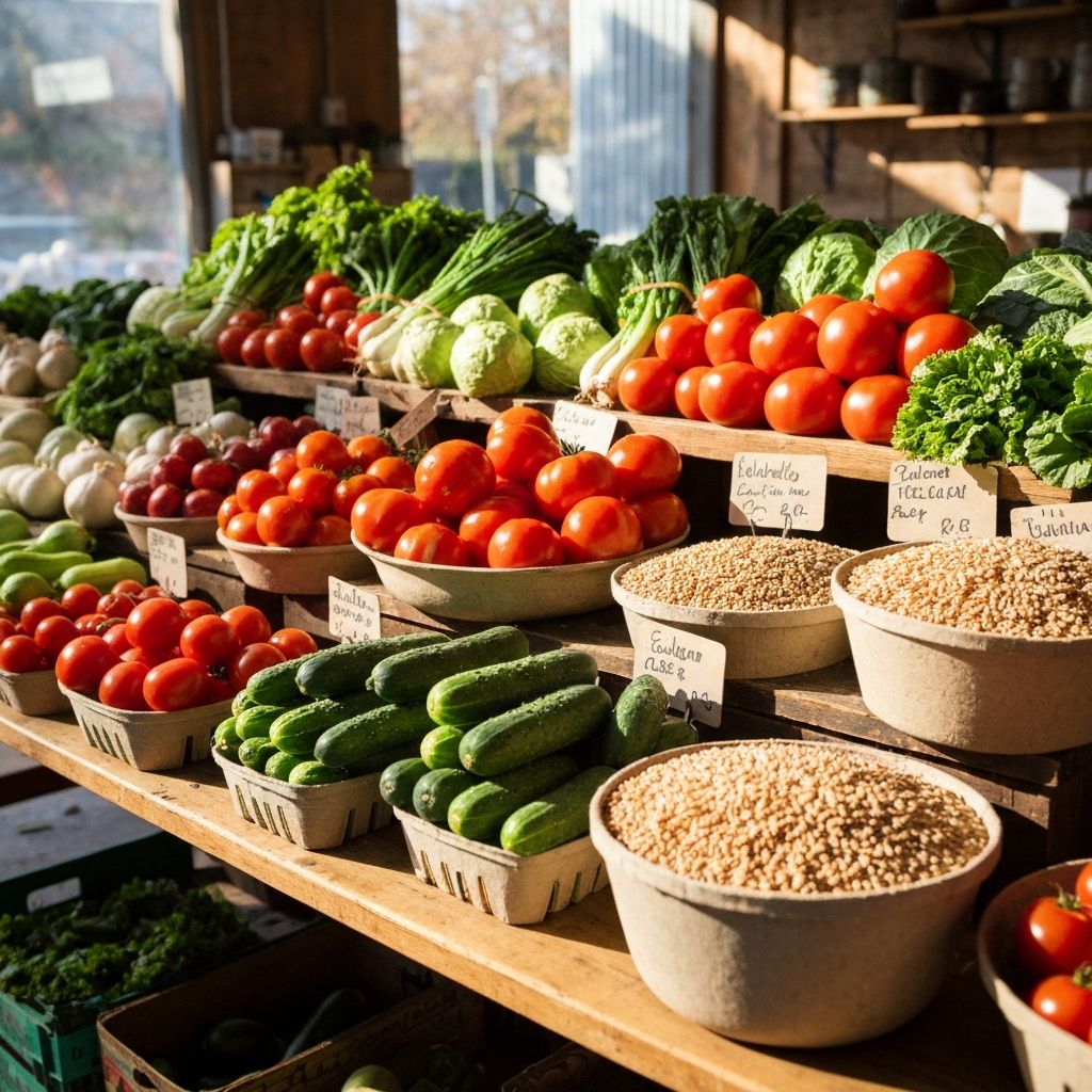 Fresh vegetables and grains